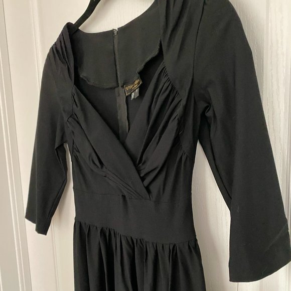NWT Stop Staring Black 1950's Retro Cocktail Dress 3/4 Sleeve Pleated Full Skirt - Picture 3 of 13
